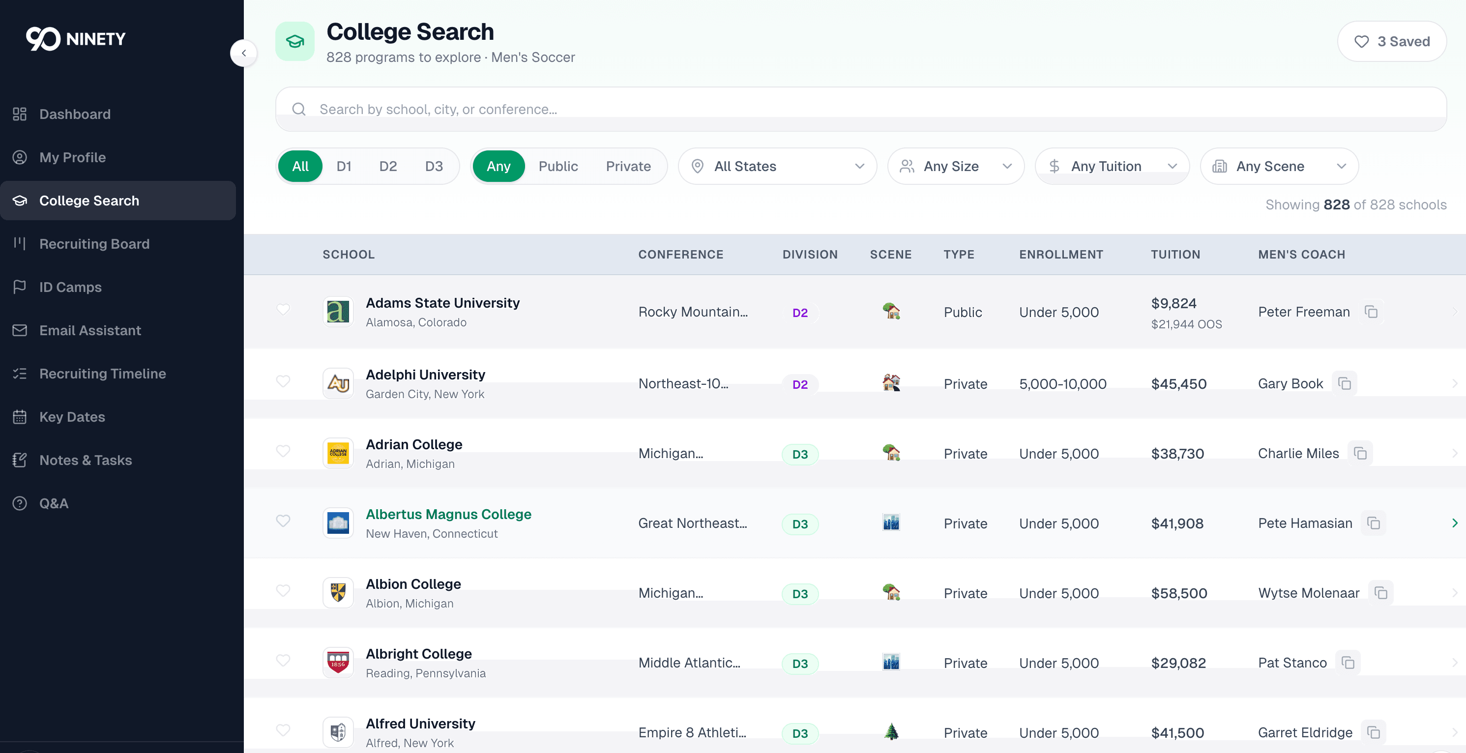The updated college database with scene, tuition, and test scores