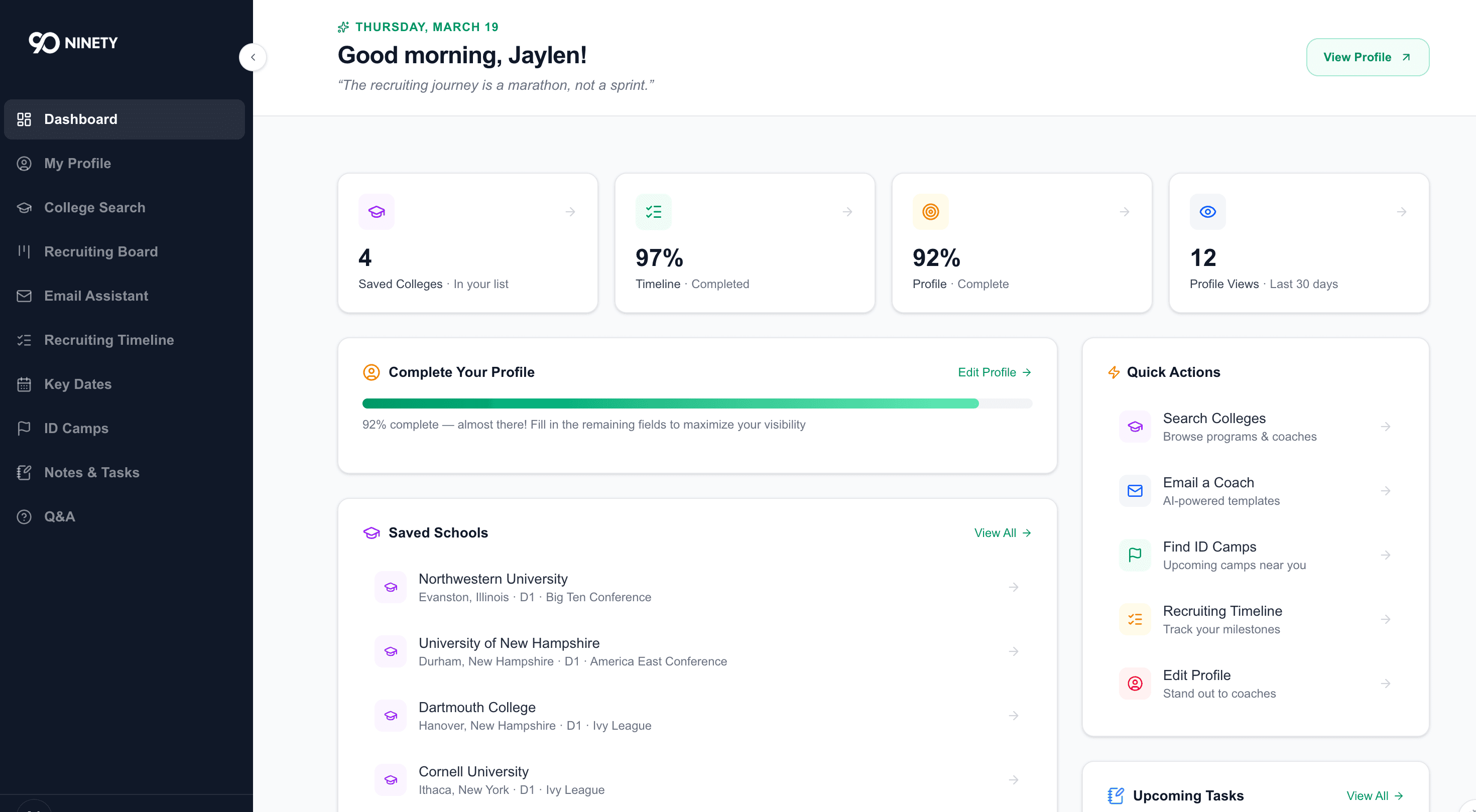 The redesigned Ninety dashboard