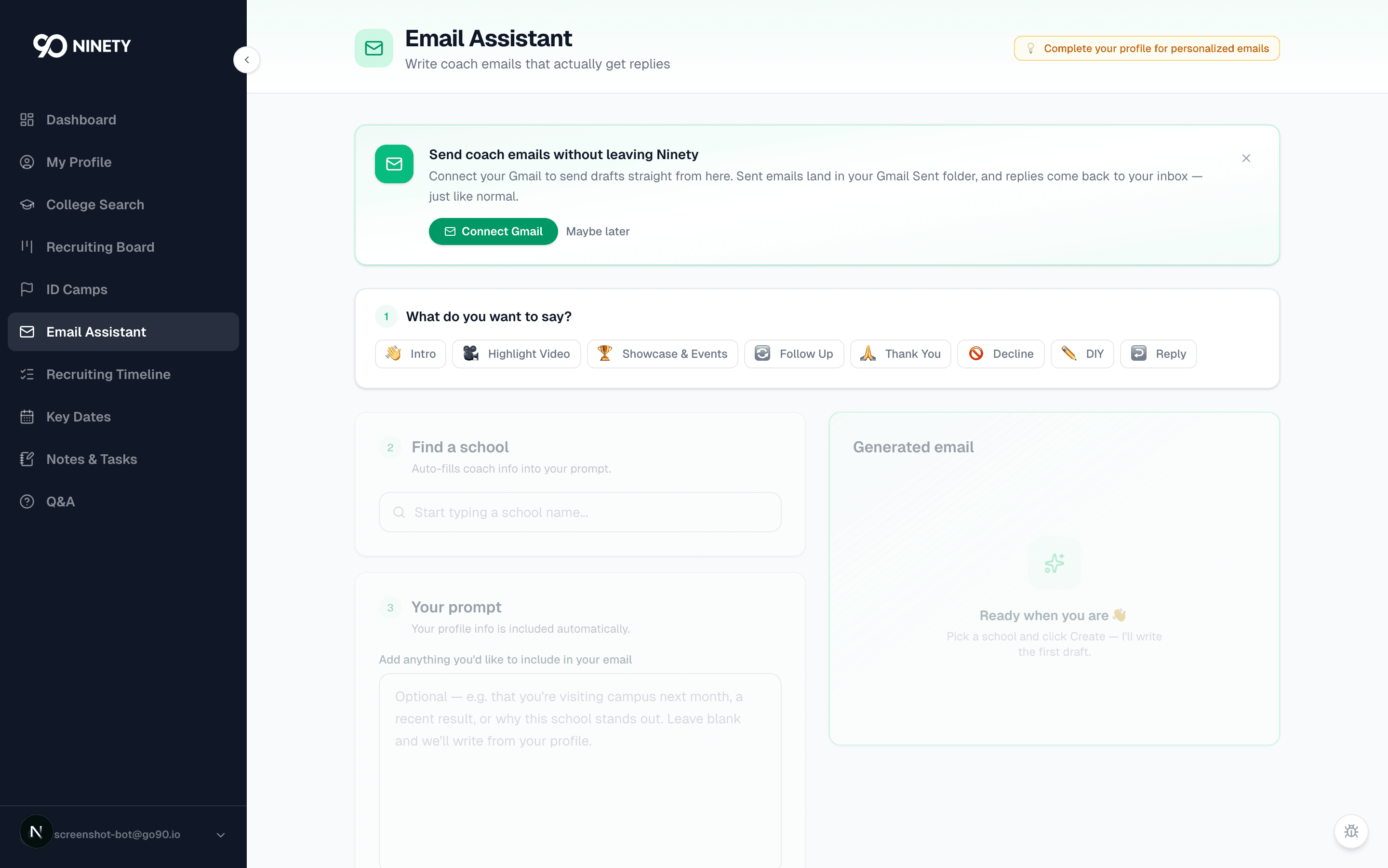 Sending a coach email through the Gmail integration